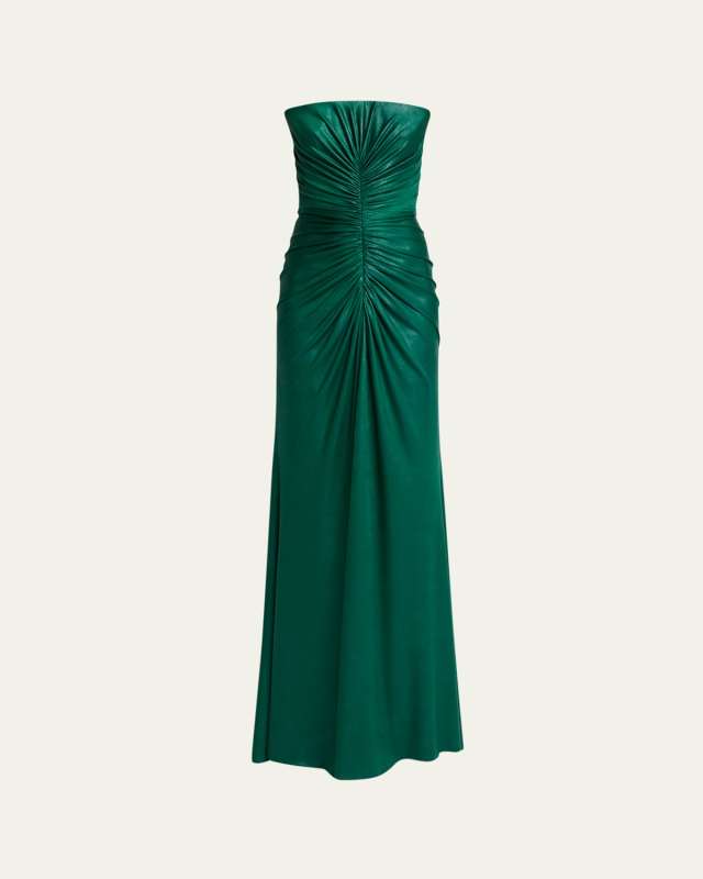 Strapless Ruched Coated Jersey Gown